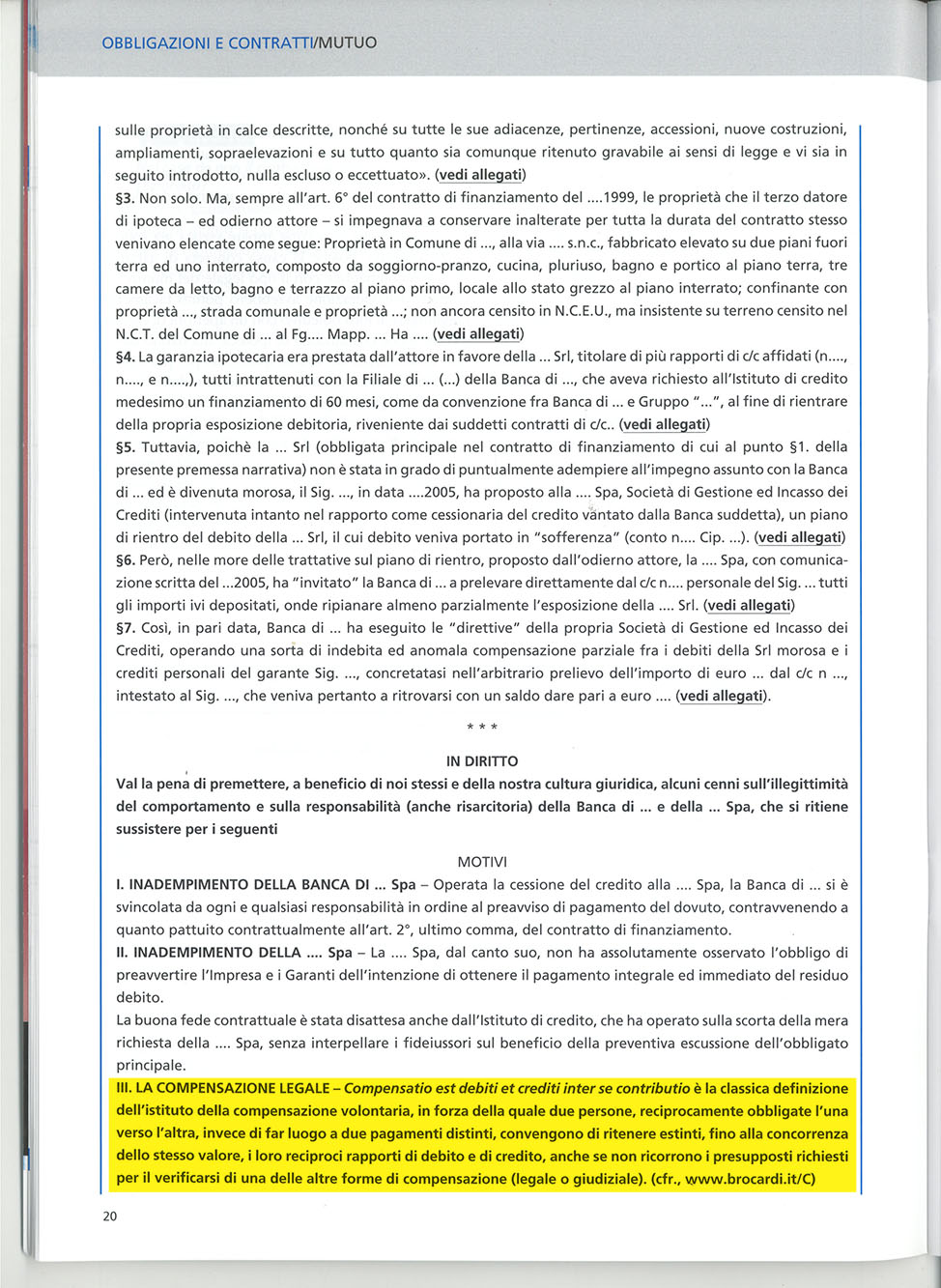 Brocardi.it menzionato in &ldquo;Il contratto di mutuo di Rosanna Cafaro, Paolo Pagliaro&rdquo;
