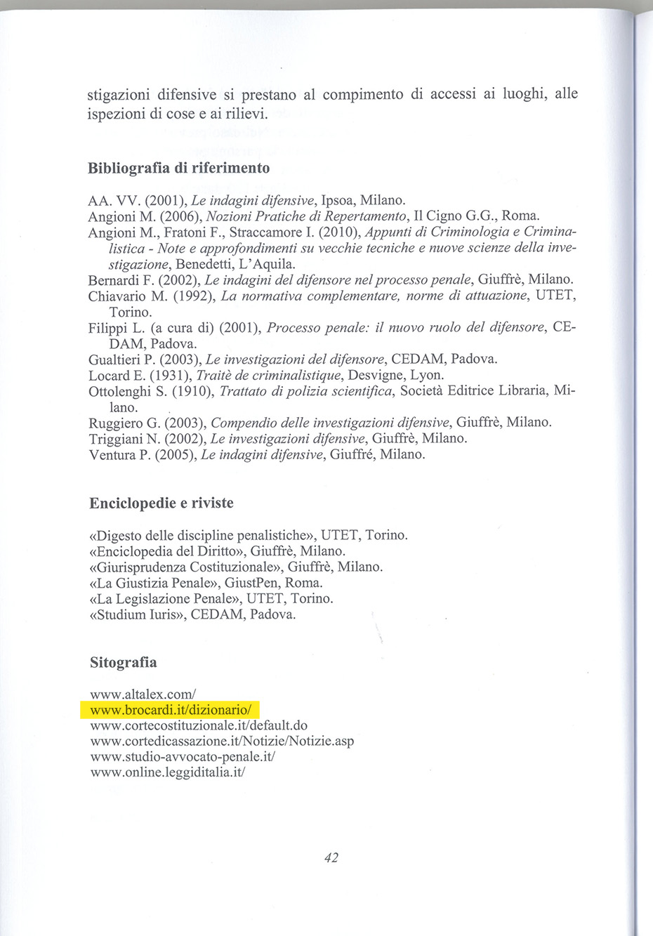 Brocardi.it menzionato in &ldquo;Scena del crimine e indagini difensive di Mariano Angioni, Fabrizio Fratoni&rdquo;