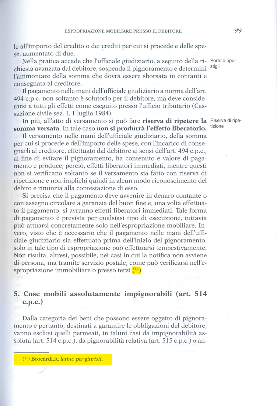Brocardi.it menzionato in &ldquo;L�esecuzione mobiliare e immobiliare di Bruno Cirillo&rdquo;